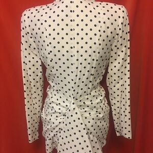 Lorraine Parish ruched fantail blazer white black polka dot size m